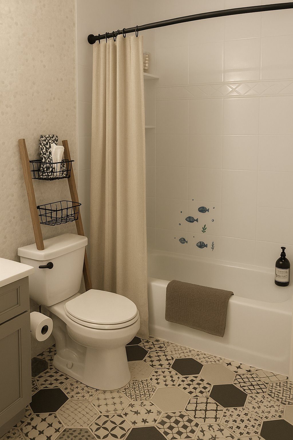 Patterned hex tile on the floor
